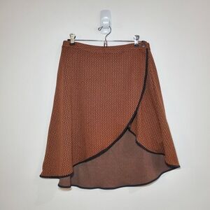 Merrell Women's Wrap Skirt A-line Brown Geometric Print Adjustable Waist‎ Size M